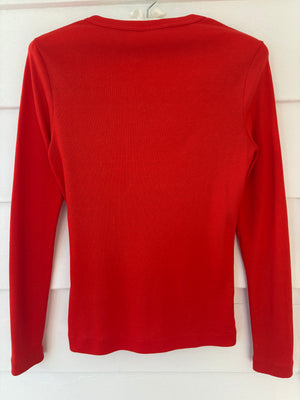 1970s Sequin Lightning Bolts Red Ribbed Tee T Shirt Long Sleeve Charlie’s Girls