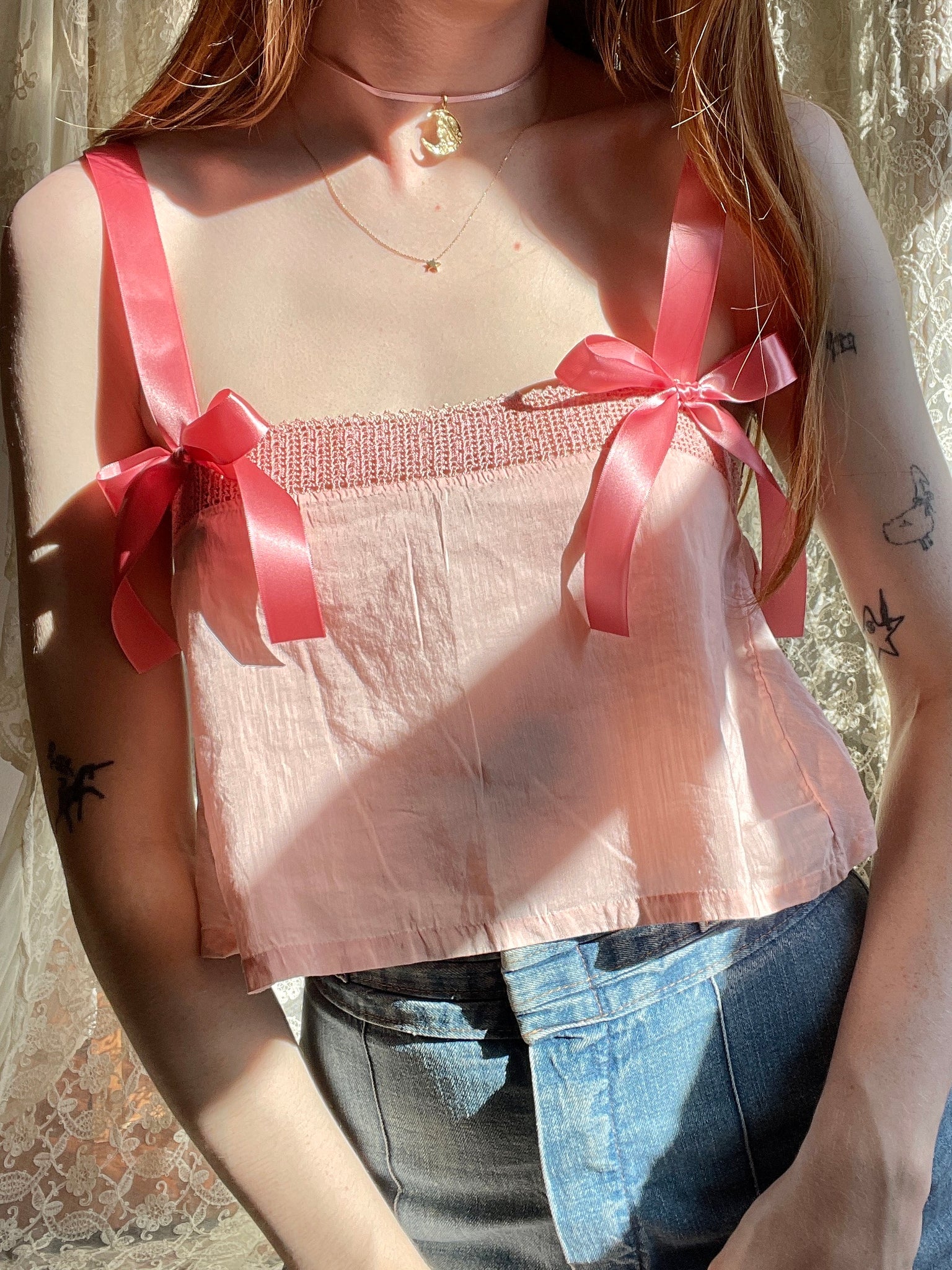 1900s Corset Cover Pink Cotton Satin Ribbons
