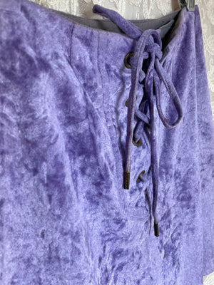 1970s Purple Velvet Lace Up A Line Mini Skirt