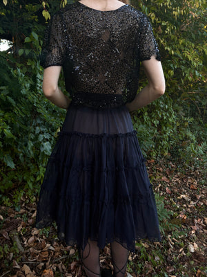 1950s Navy Blue Sheer Layered Skirt Petticoat