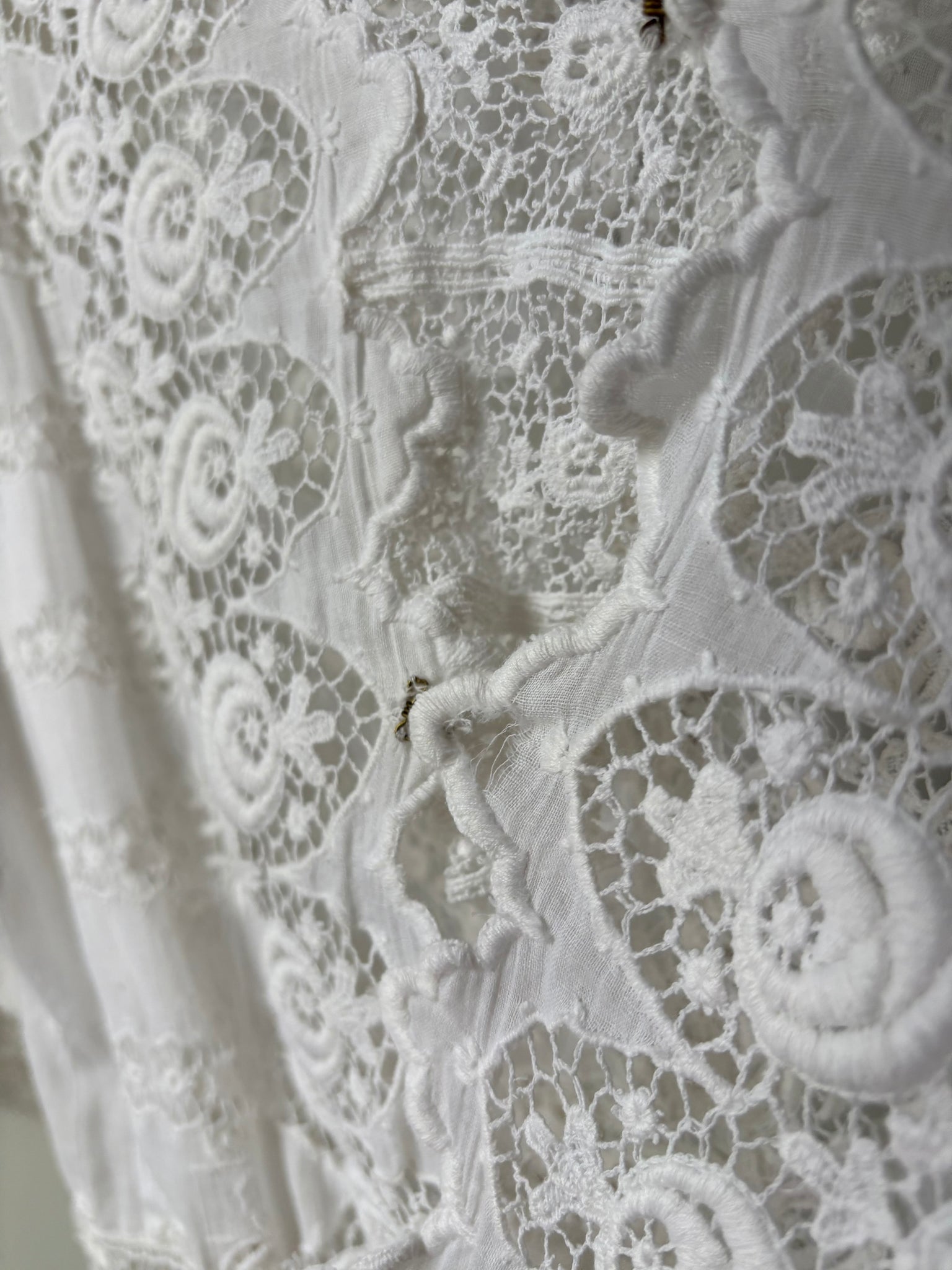 1900s Edwardian Rose Floral Embroidered White Cotton Dress Gown Wedding