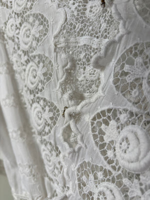 1900s Edwardian Rose Floral Embroidered White Cotton Dress Gown Wedding