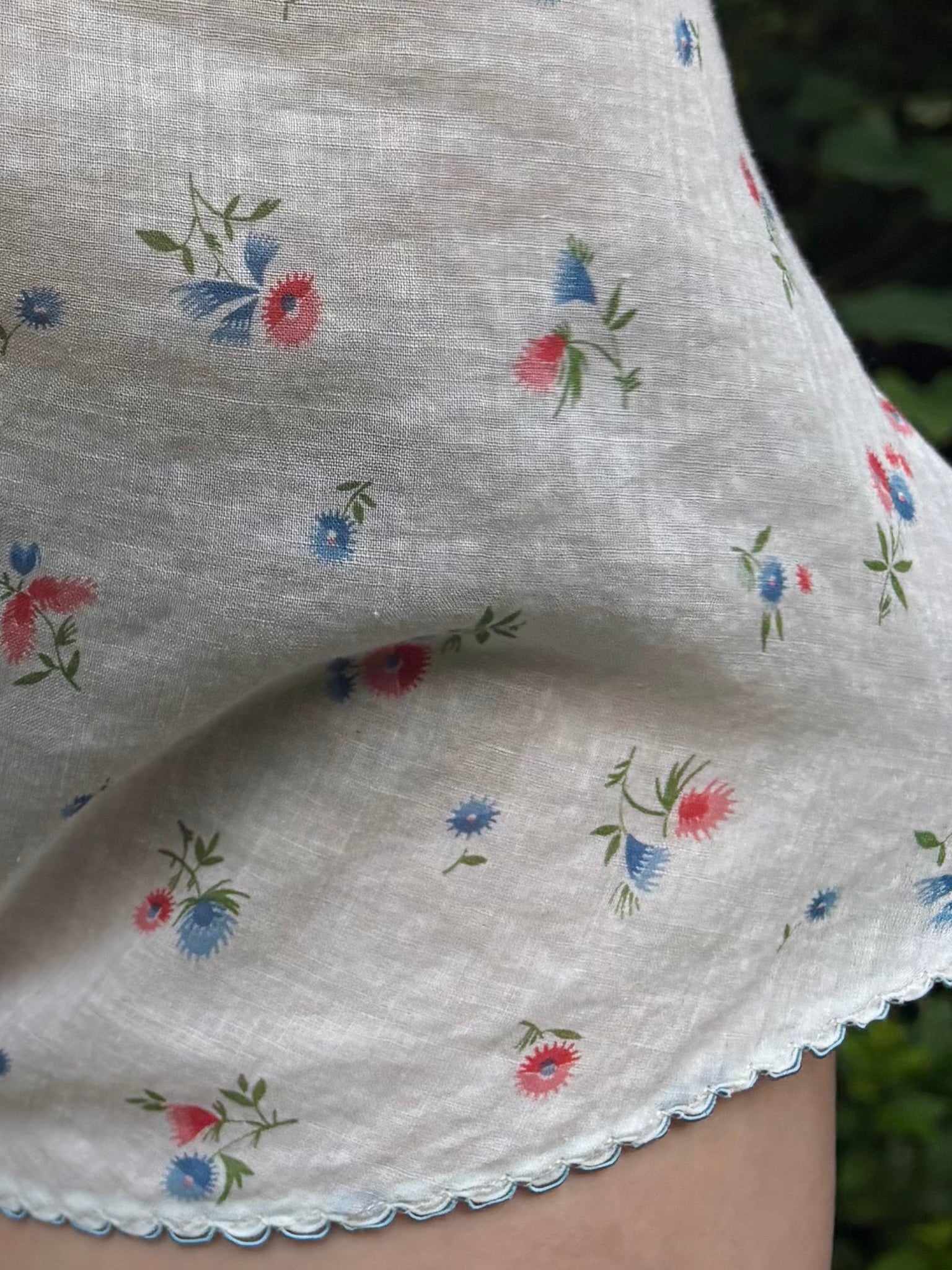 1940s Cotton Floral Print White Blue Tap Shorts Lace