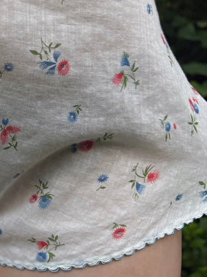 1940s Cotton Floral Print White Blue Tap Shorts Lace