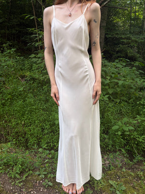 1940s White Rayon Bias Cut Slip Dress Low Back