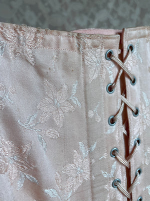 1940s Pale Pink Brocade Floral Rayon Corset