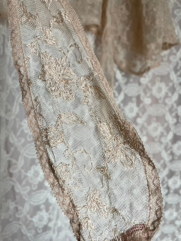 1930s Tambour Lace Bolero Ribbon Floral Flutter Sleeve Tie Front