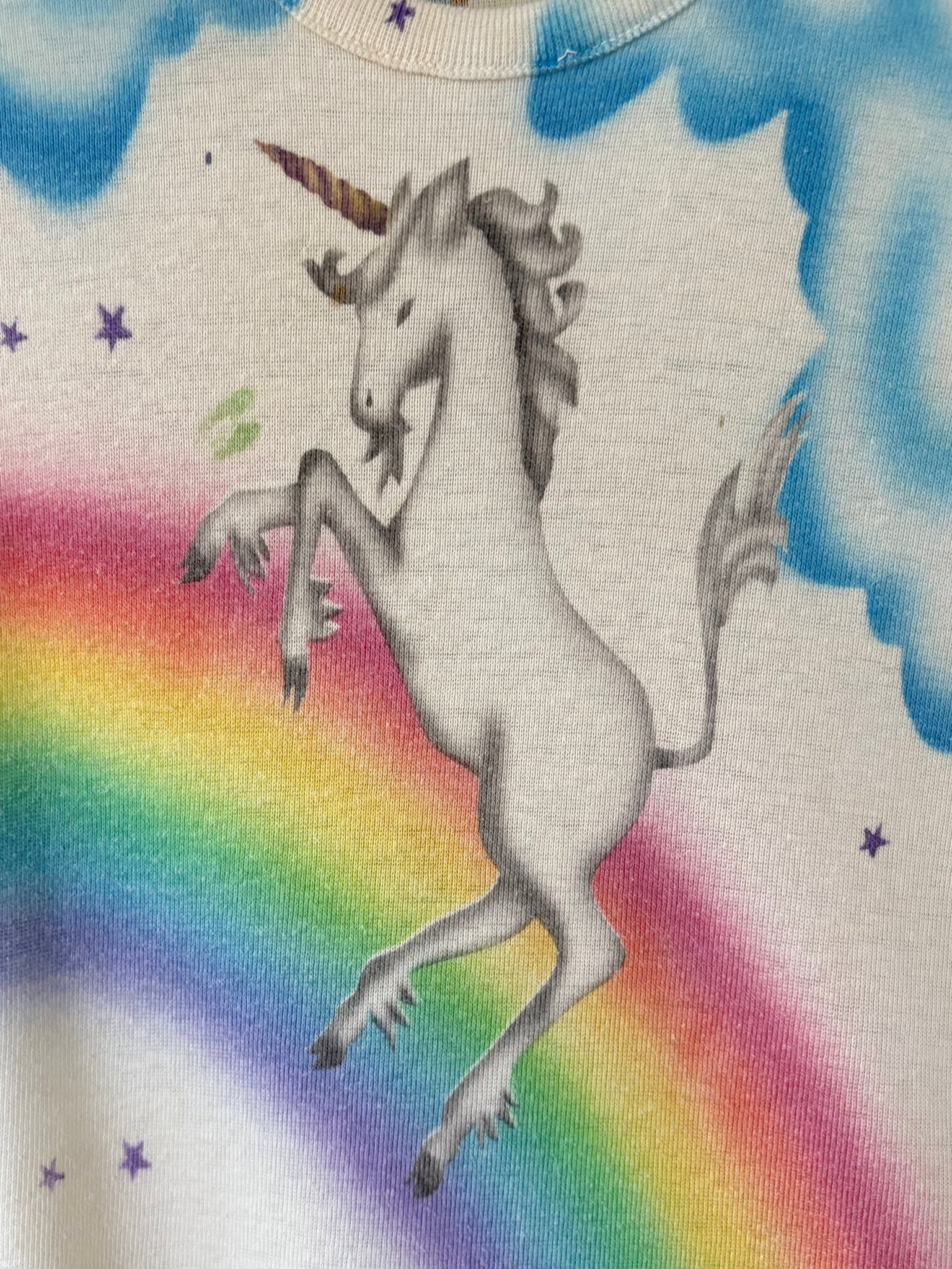 1980s Unicorn Pink Tee T Shirt Short Sleeve French Cut Airbrush