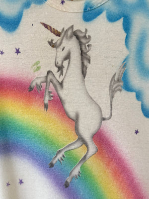 1980s Unicorn Pink Tee T Shirt Short Sleeve French Cut Airbrush