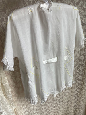 1900s White Cotton Embroidered Yellow Ribbon Tie Top