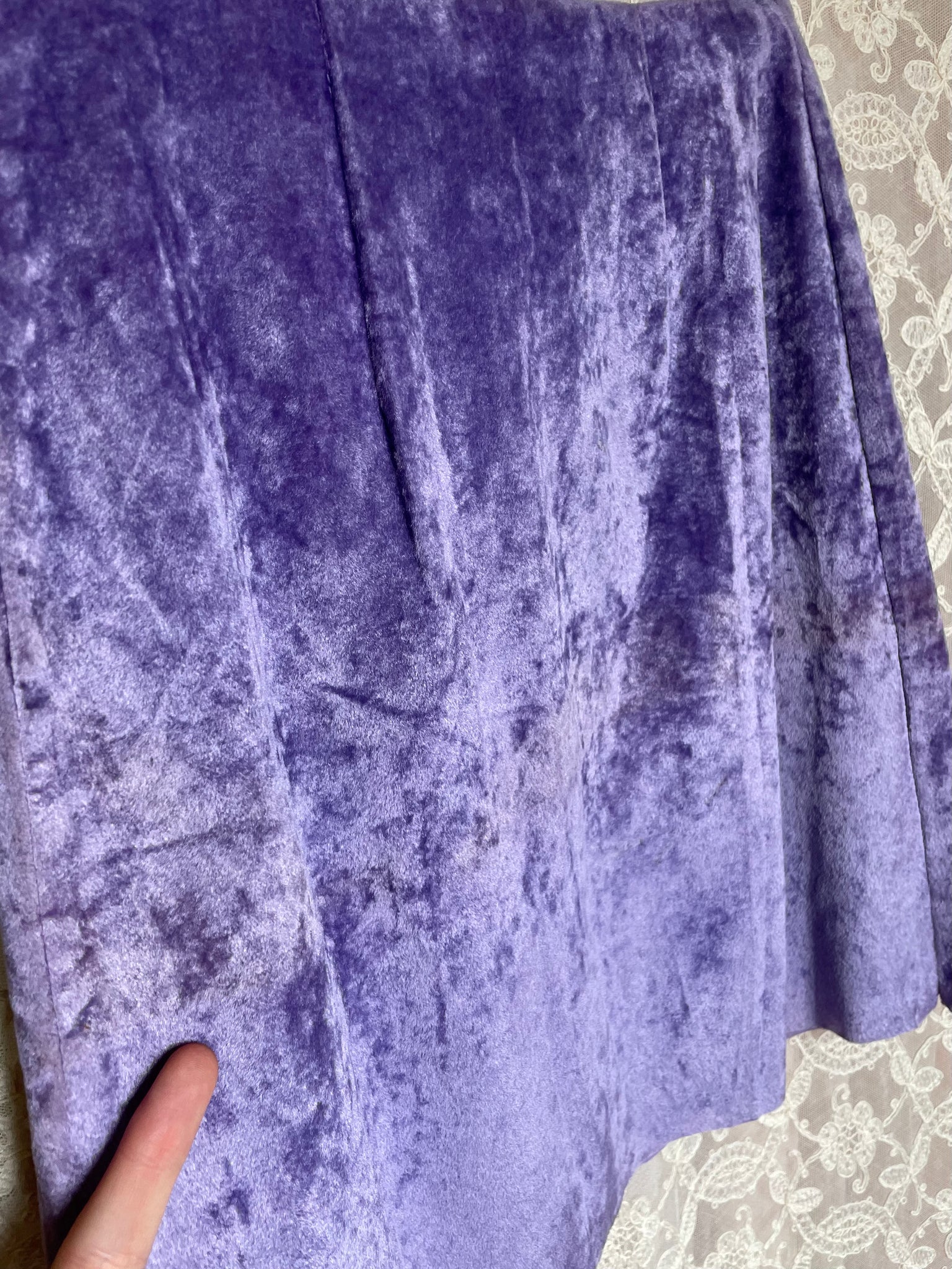 1970s Purple Velvet Lace Up A Line Mini Skirt