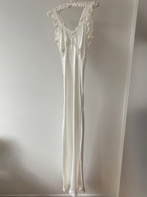 1940s Rayon Satin White Bias Cut Slip Dress Lace Wedding Gown