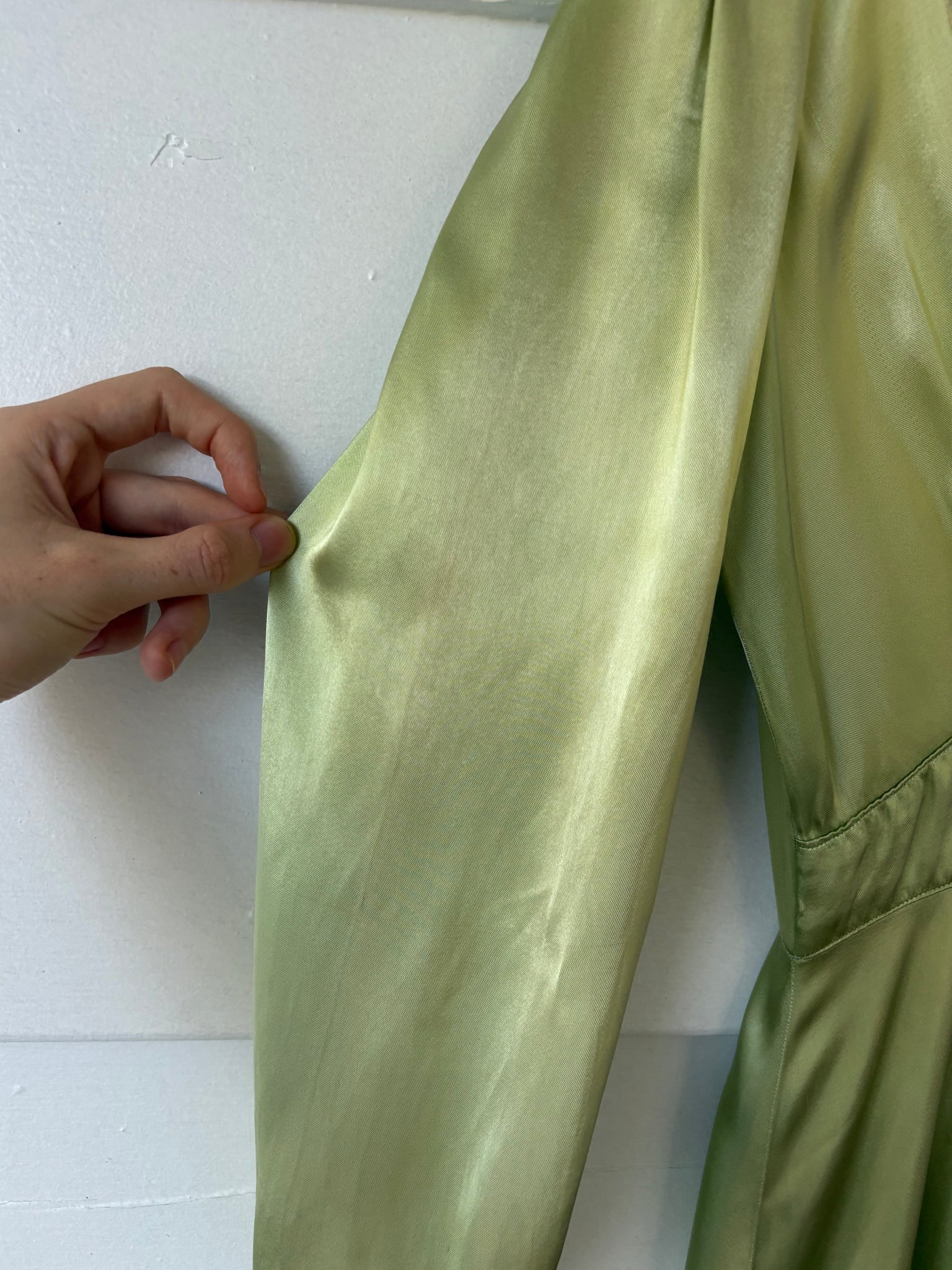 1940s Green Rayon Satin Lace Robe Peignoir