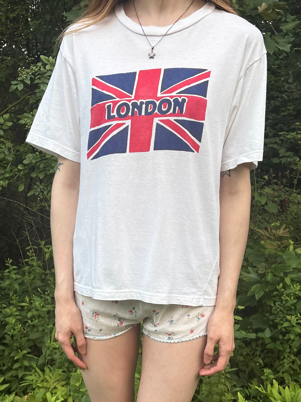 1980s London Print Union Jack Tee T Shirt