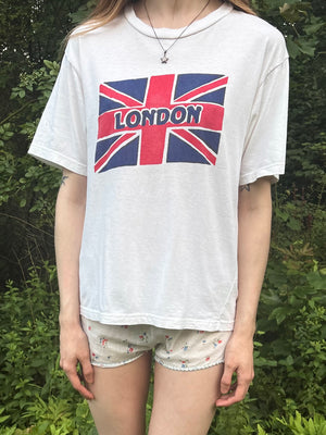 1980s London Print Union Jack Tee T Shirt