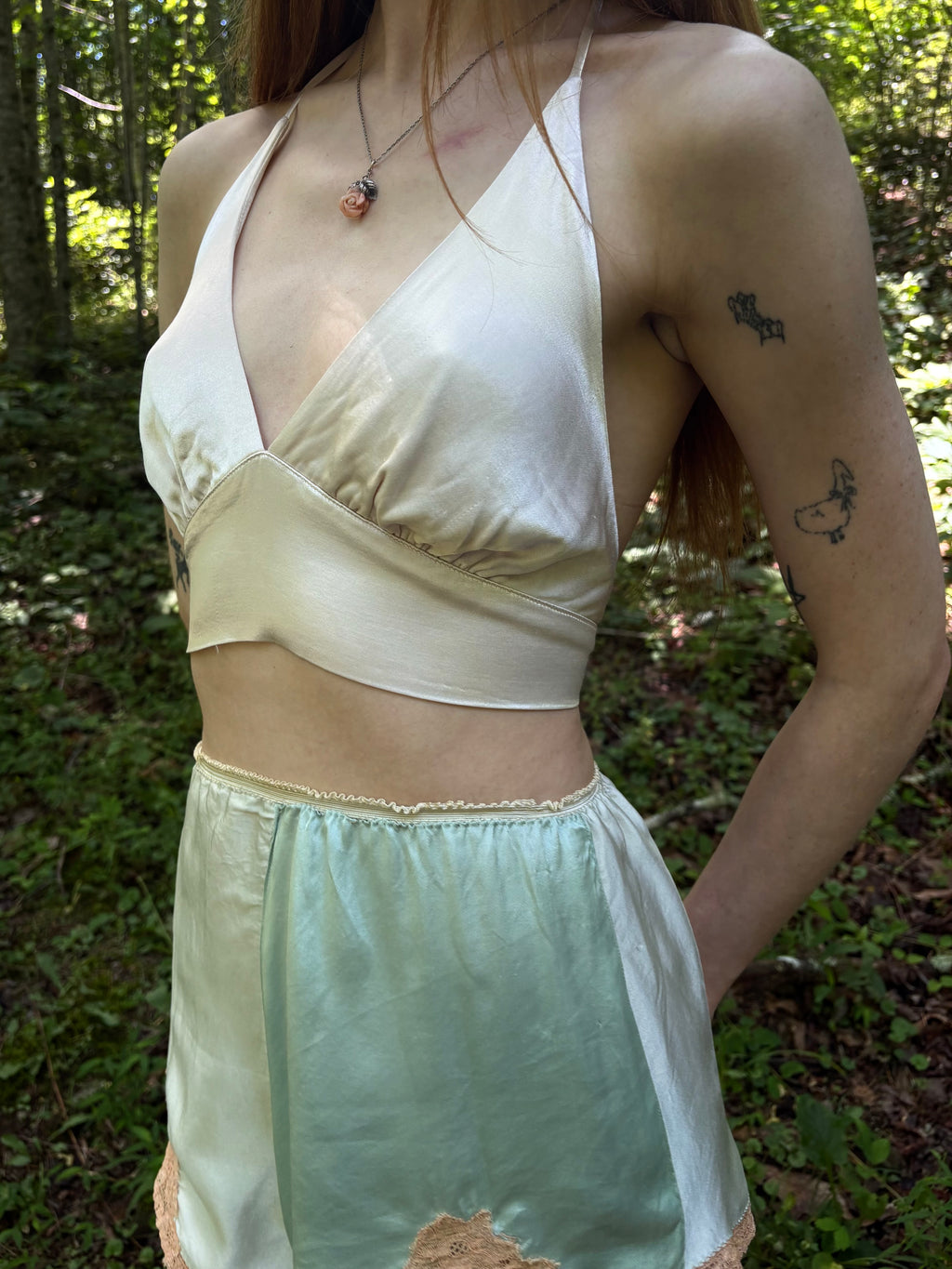 1940s Silk Colorblock Blue Tap Shorts Lace