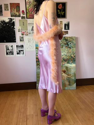 1940s Lilac Light Purple Bias Cut Rayon Satin Slip Midi Dress