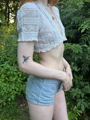 1930s White Dragonfly Lace Bolero Bug Ruffle Trim