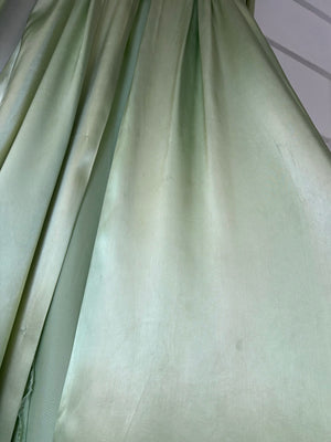 1940s Green Rayon Satin Lace Robe Peignoir