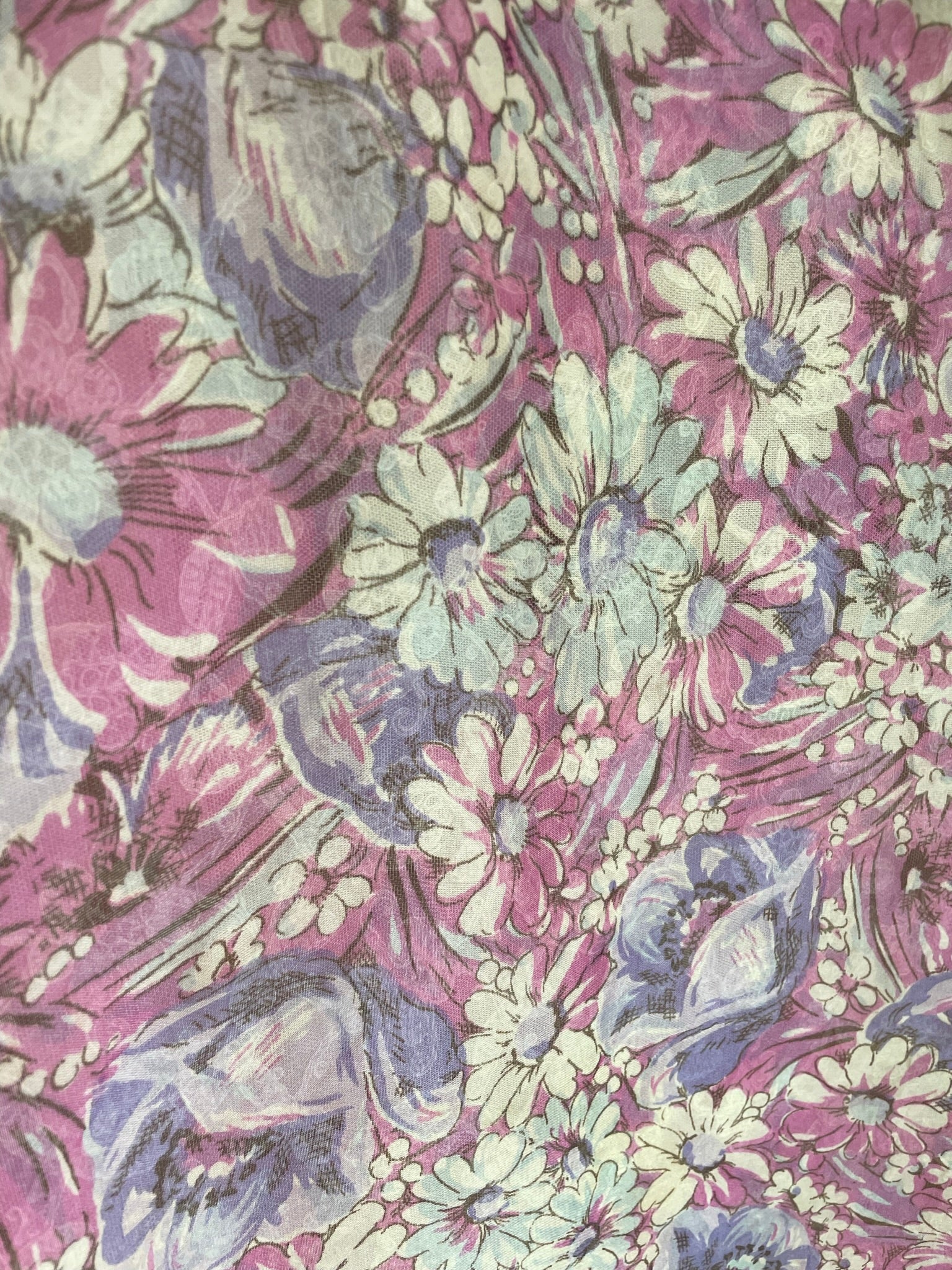 1940s Rayon Floral Scarf Pink Purple