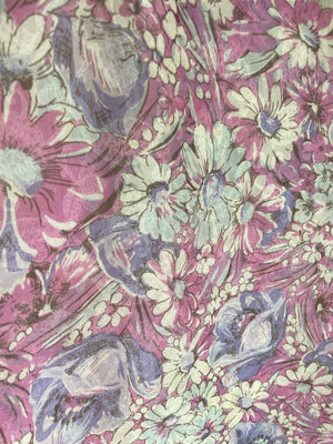 1940s Rayon Floral Scarf Pink Purple