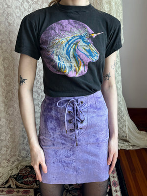 1970s Purple Velvet Lace Up A Line Mini Skirt