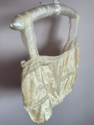 1900s Silk Brocade Corset Cover Butterfly Cream Original Ribbon