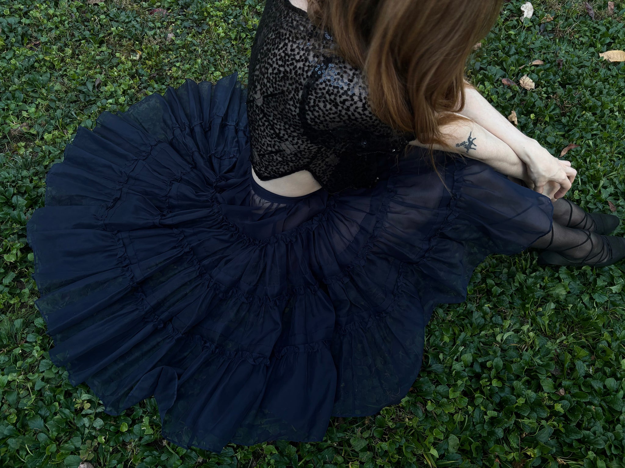 1930s Black Navy Sequin Sheer Mesh Blouse Bolero Short Sleeve