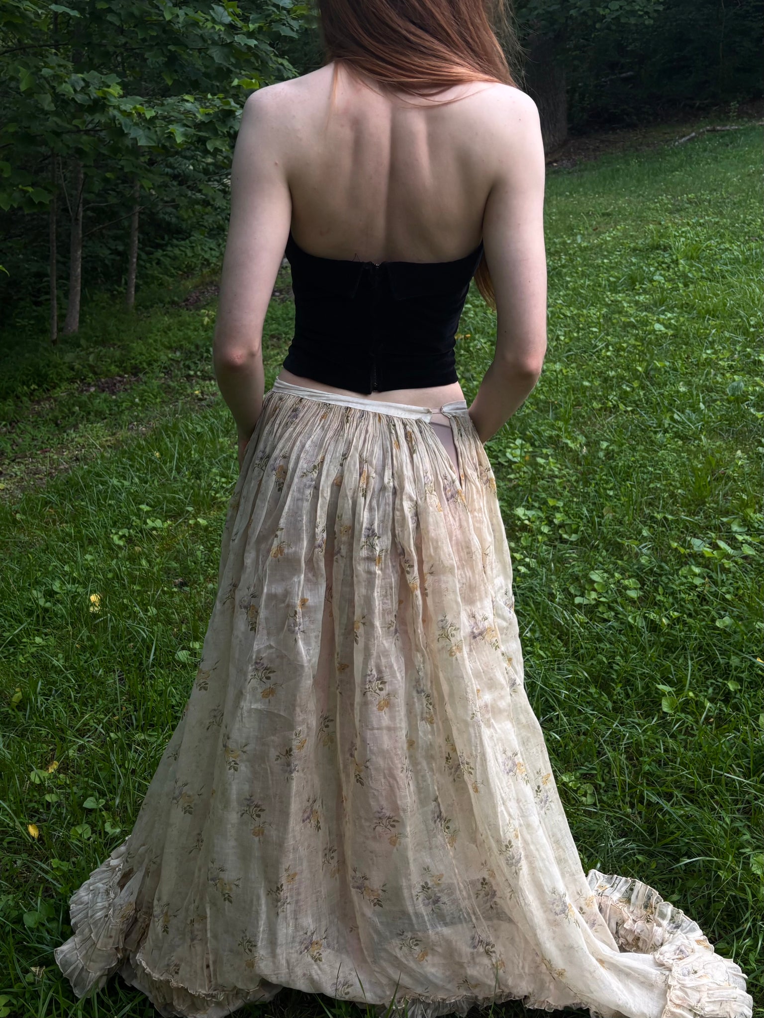1950s Black Velvet Boned Bodice Bustier Zip Up Back Strapless