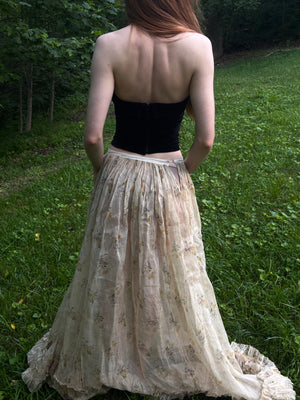 1950s Black Velvet Boned Bodice Bustier Zip Up Back Strapless