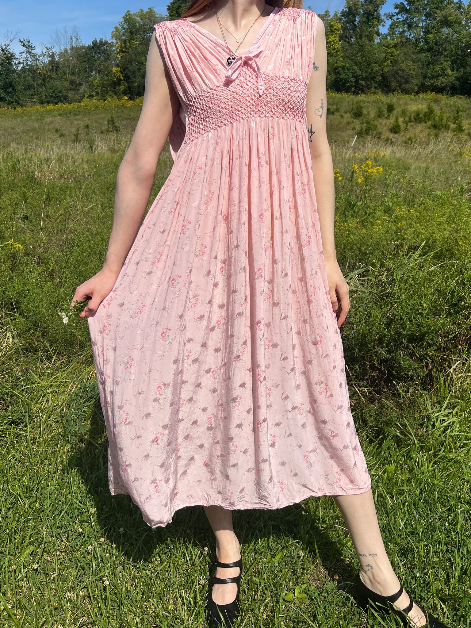 satin rayon dress Tiffany wearing a rare stunning satin rayon late 1930s early 1940s blooming floral dress in the studio Coming to the site tomorrow at 8pm UK time