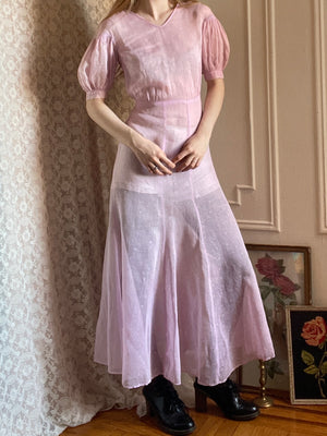 1930s Lilac Purple Dress Set Cotton Puff Sleeves Printed Bolero Organz – Breath Of the Earth