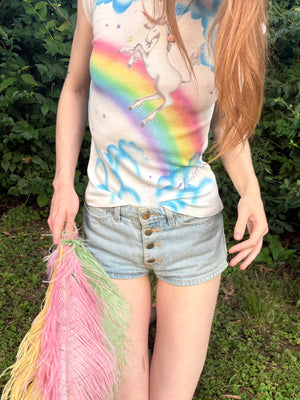 1980s Unicorn Pink Tee T Shirt Short Sleeve French Cut Airbrush