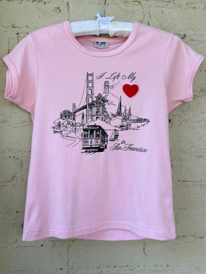 1980s San Francisco Pink Tee T Shirt Short Sleeve French Cut Heart