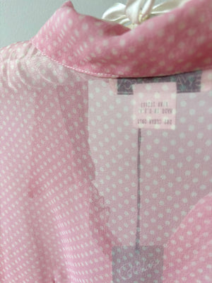 1990s Silk Chiffon Dot Print Button Up Blouse Pink White