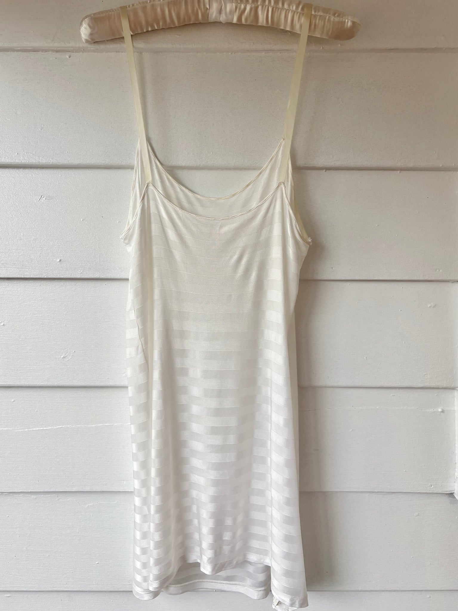 1940s White Slip Mini Dress Rayon Stripes Van Raalte