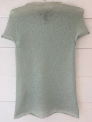 2000s Light Blue Fuzzy Mohair Knit Sweater Short Sleeve DKNY