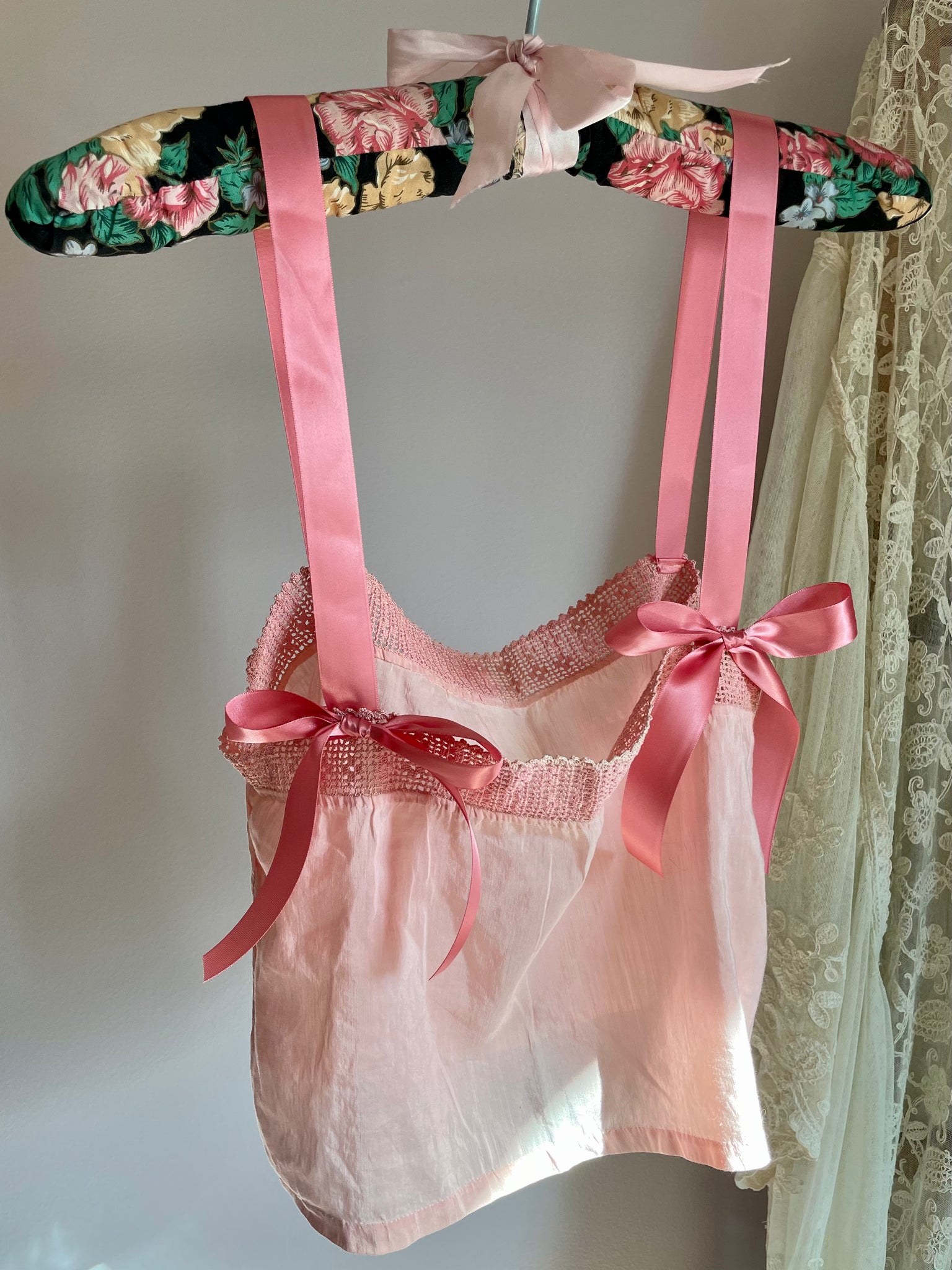1900s Corset Cover Pink Cotton Satin Ribbons