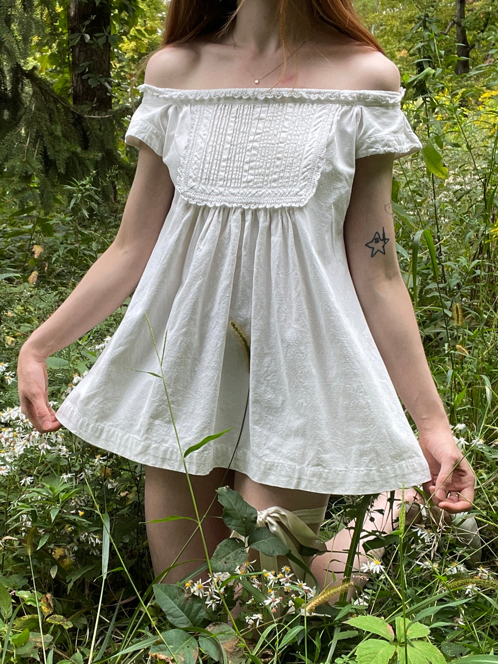 1870s White Chemise Top Cotton Linen