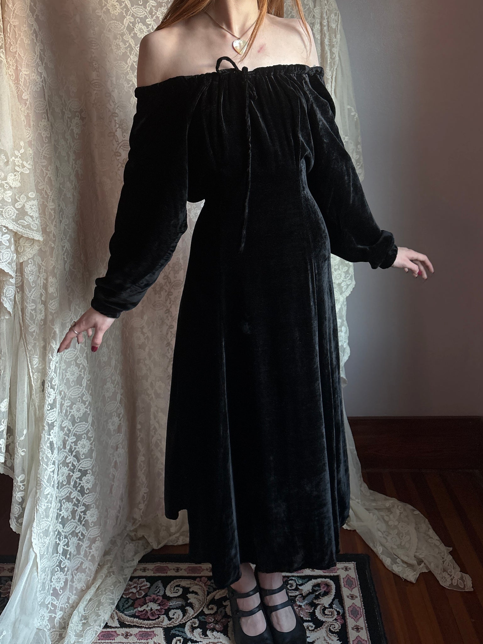 1990s Black Velvet Dress Long Sleeve