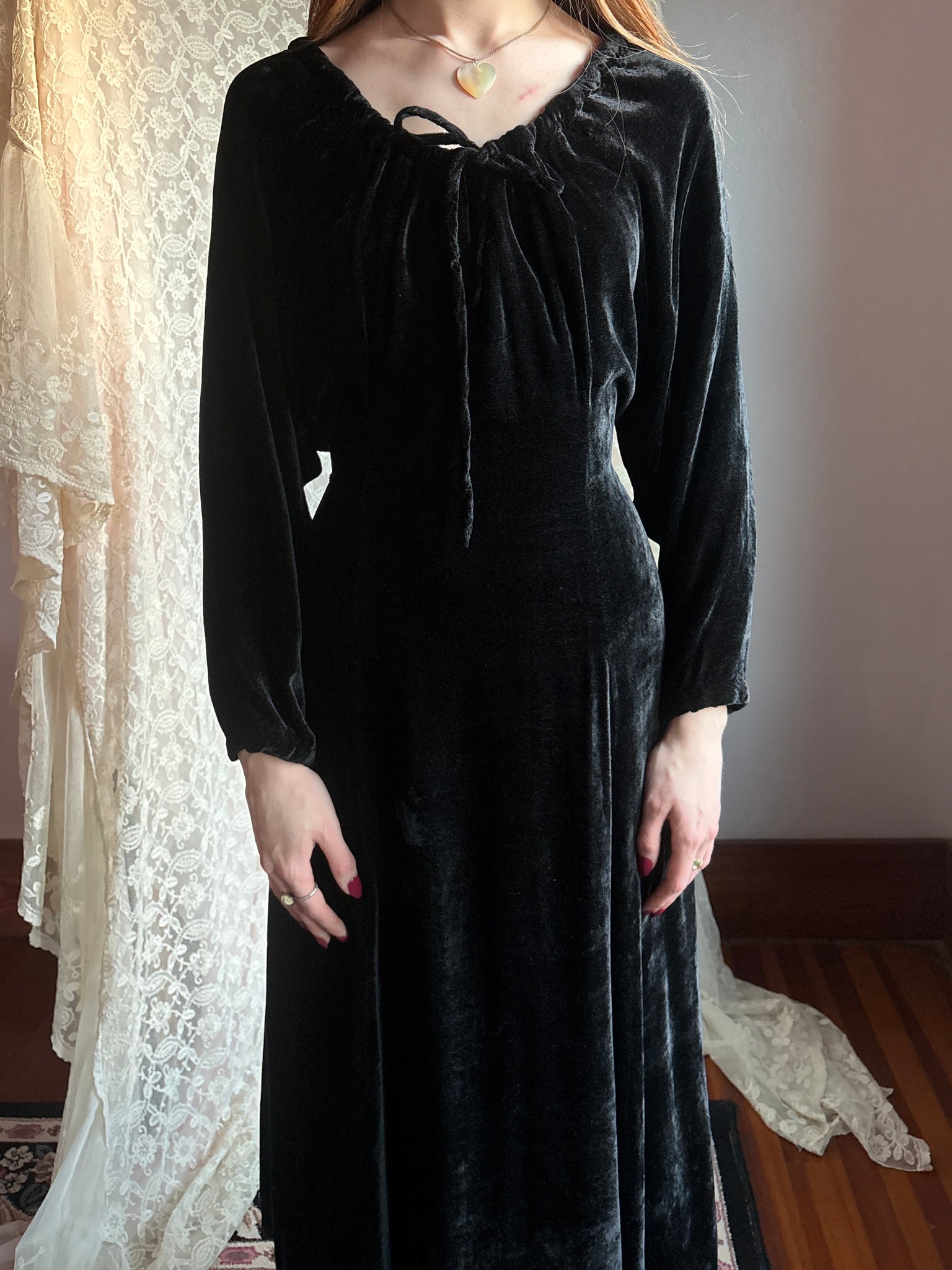 1990s Black Velvet Dress Long Sleeve