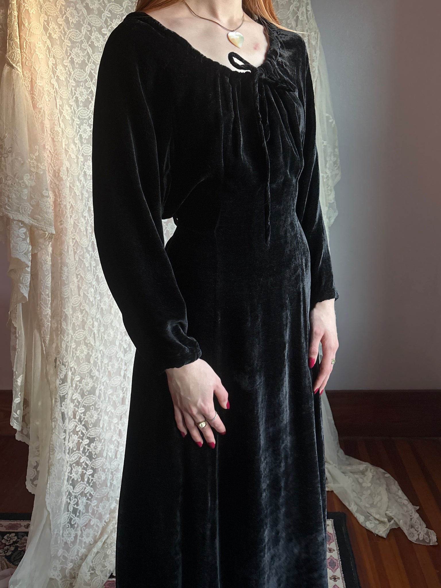 1990s Black Velvet Dress Long Sleeve