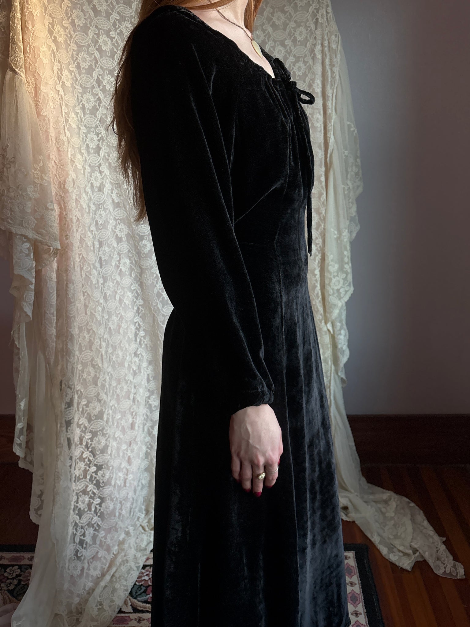 1990s Black Velvet Dress Long Sleeve