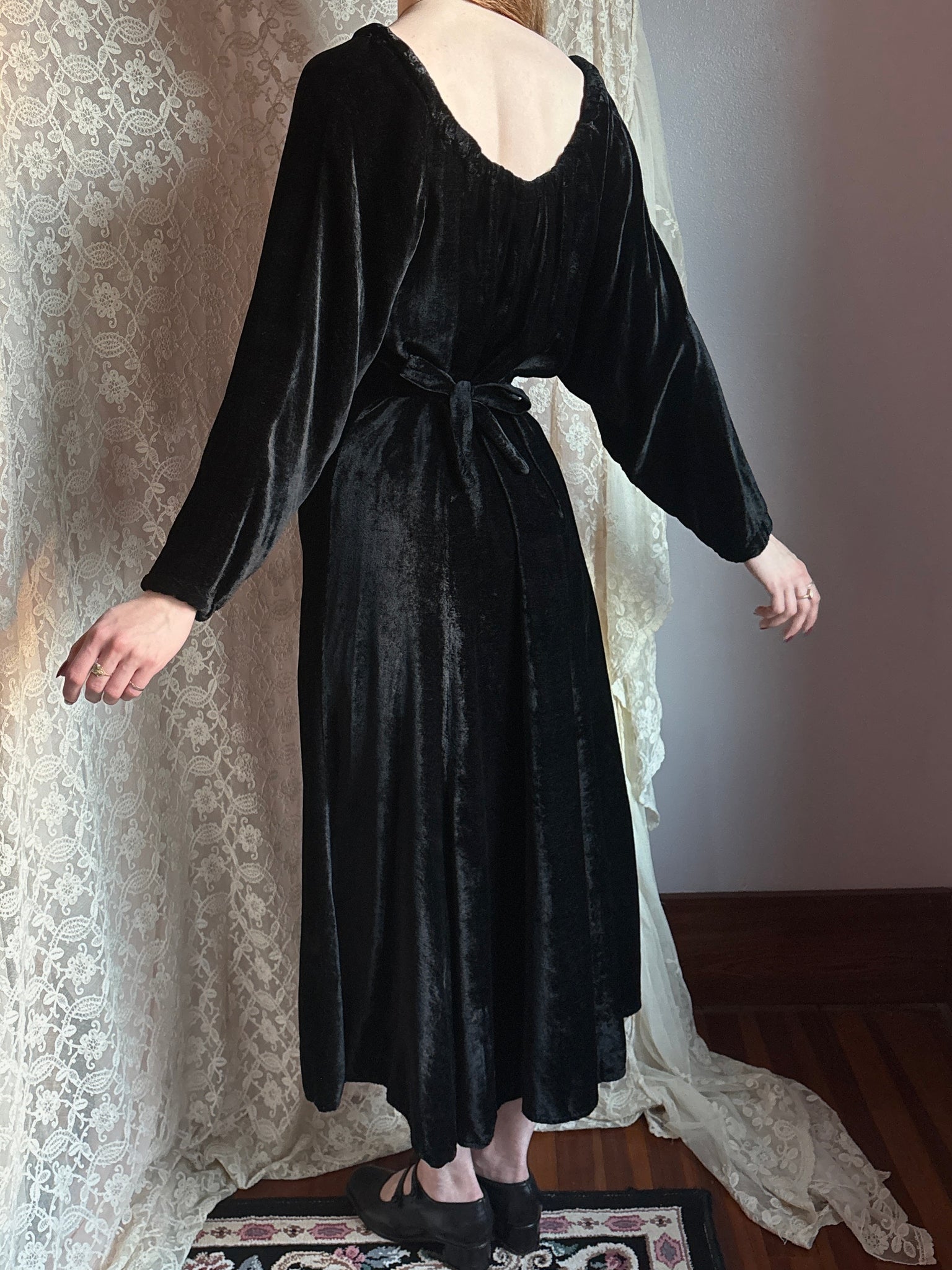 1990s Black Velvet Dress Long Sleeve