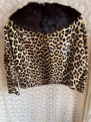 1960s Leopard Brown Faux Fur Cropped Jacket Collar