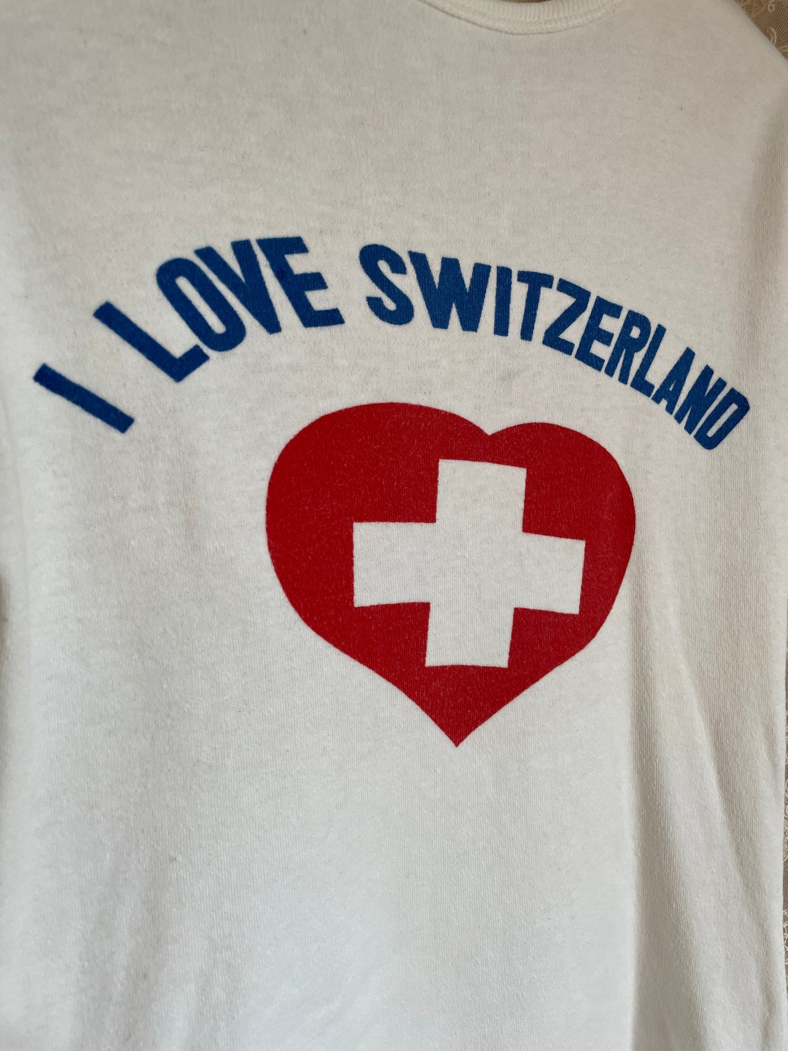 1980s White “I Love Switzerland” Heart Cross Print Tee T Shirt