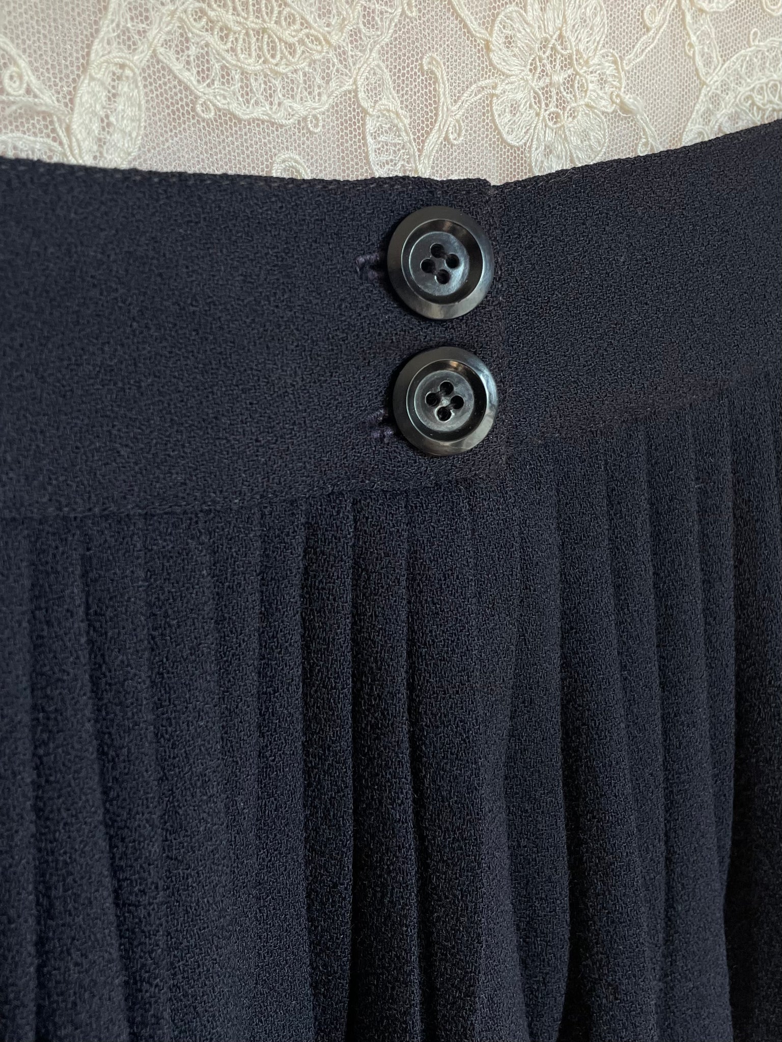 1980s Black Wool Pleated Mini Skirt