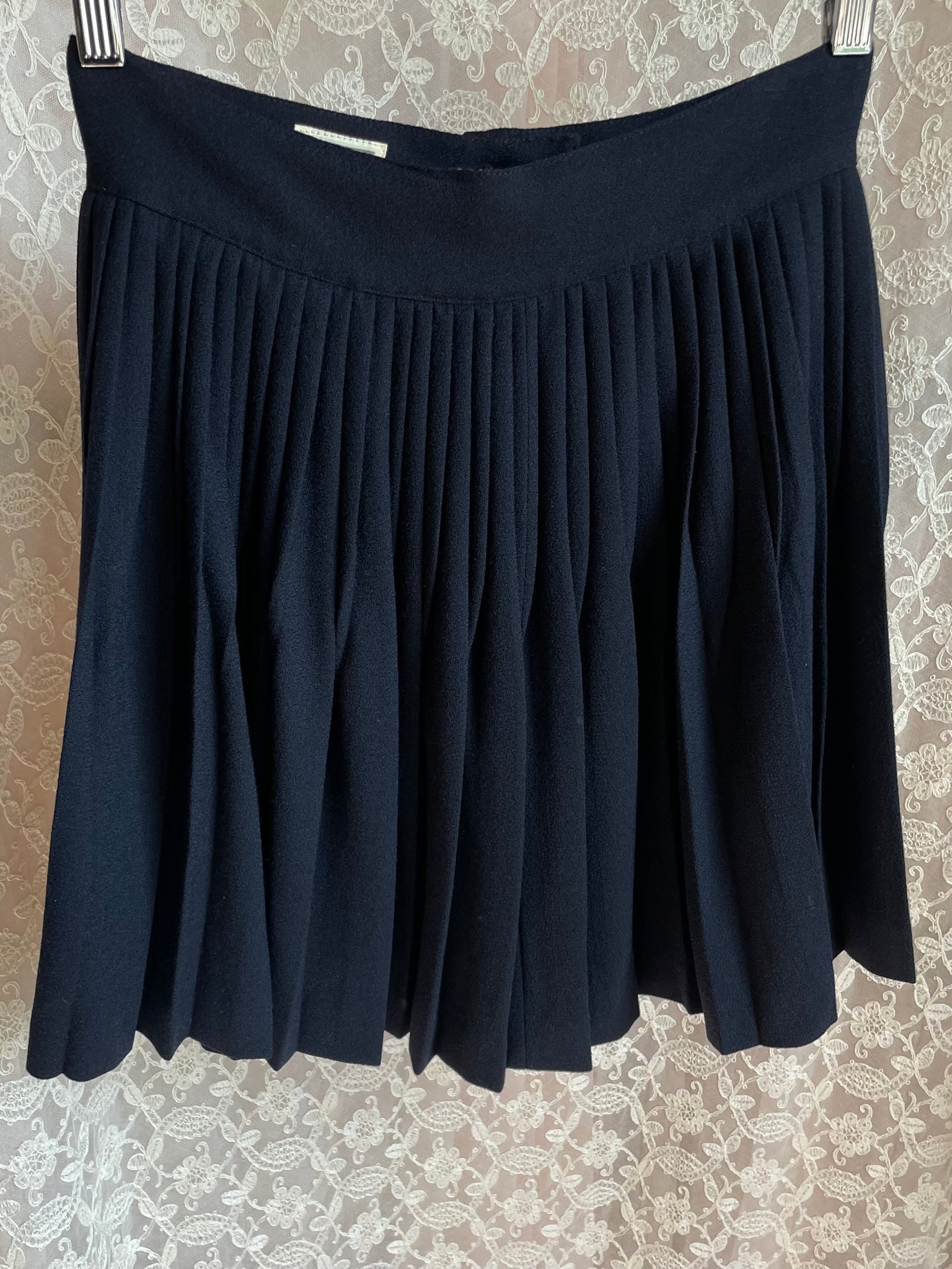 1980s Black Wool Pleated Mini Skirt