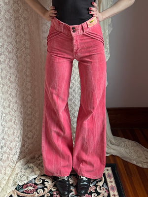 1970s Pink Corduroy Pants Wide Leg Bell Bottom