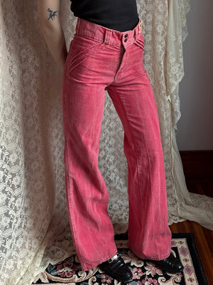 1970s Pink Corduroy Pants Wide Leg Bell Bottom